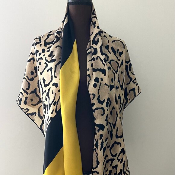 New Gucci Oversize Shawl Leopard Print Silk Yellow Wrap Scarf Cover - Picture 14 of 16